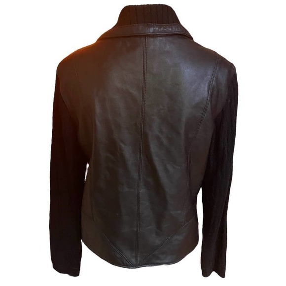 Coldwater Creek Leather Jacket with Wool Mix Trim Size M - Picture 2 of 7